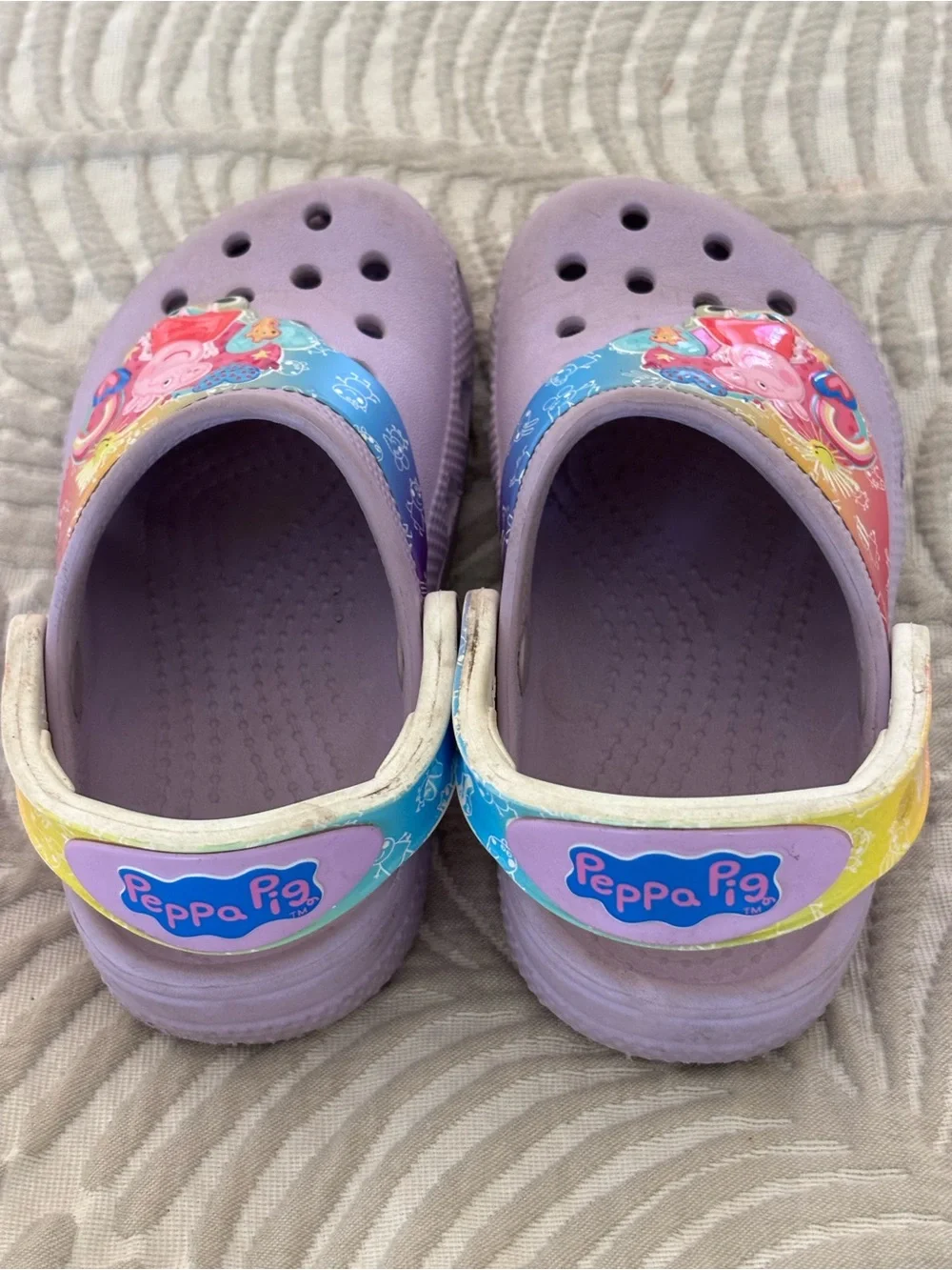 CROCS Kids Lavender Peppa Pig Clogs with Rainbow Strap Accents Size 9
